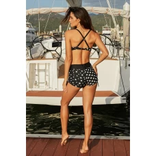 Black Star Printed Cut Out Underwire Bikini Top & Full Coverage Bottom